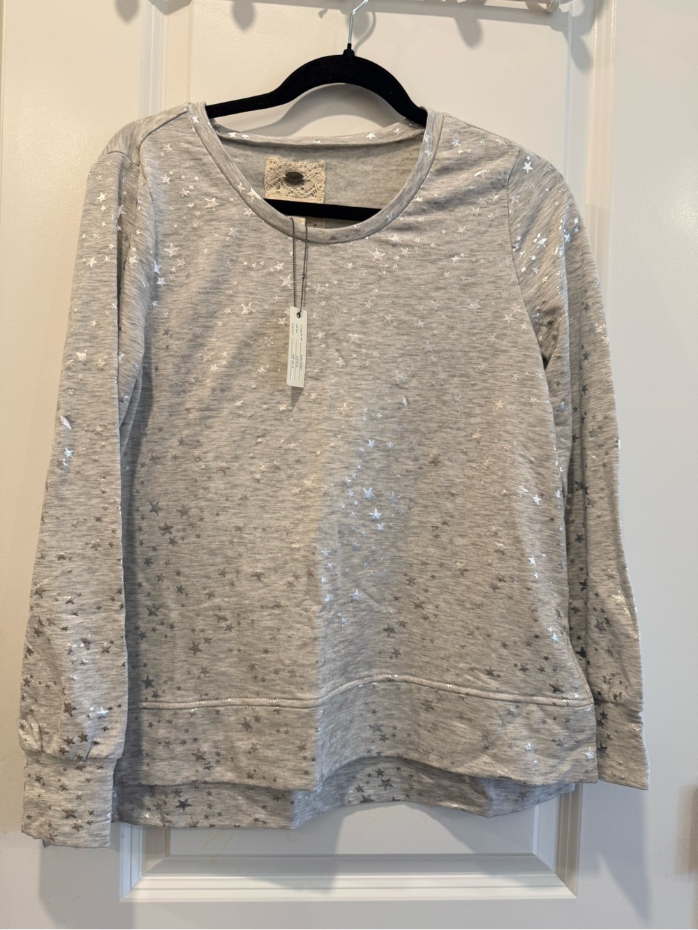Cupio Silver Star-Print Heather Gray Pullover Sweatshirt